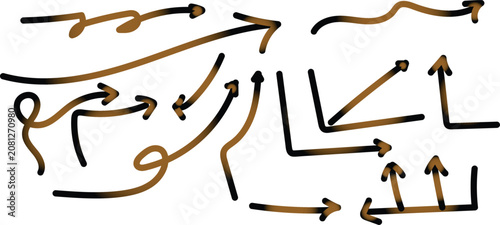 Tableau sur toile Hand drawn arrow set with brown and black gradients