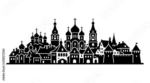 Foto Silhouette of Russian Orthodox Church Skyline with Onion Domes