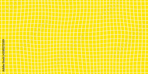 Fotografi wavy grid pattern on yellow background lines curved geometric design abstract mo