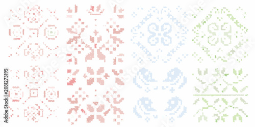 Fotografie pixelated cross stitch embroidery pattern on white background vintage stitching