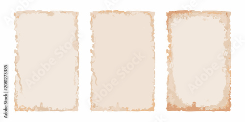 Slika na platnu three vertical sheets of vintage parchment paper on white background old antique