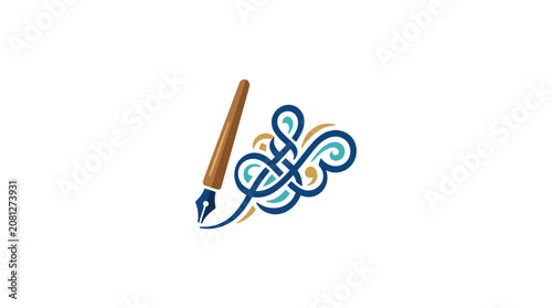 Calligraphy Pen Creating Abstract Swirls and Waves - Artistic Writing Concept