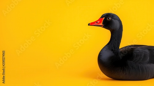Black Swan on Yellow Background Elegant Bird Profile