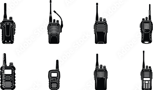 Tableau sur toile Handheld Walkie Talkie Vector Silhouette Icons Set for Two Way Radio Communicati