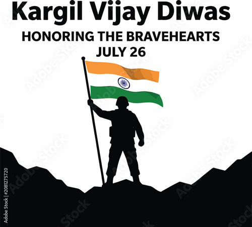 Εκτύπωση καμβά Kargil Vijay Diwas Honoring the Bravehearts commemorative design featuring proud