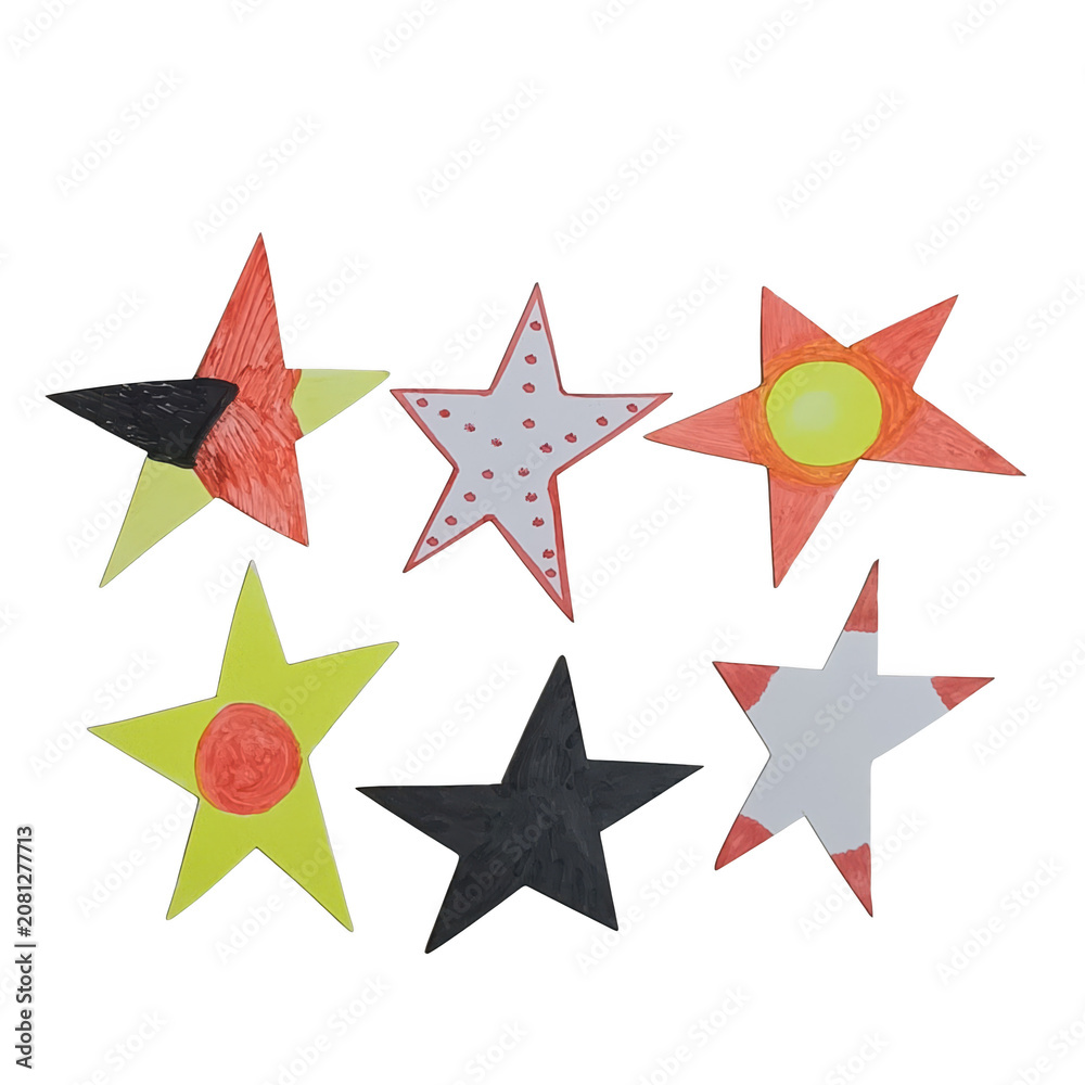 Obraz premium colorful stars isolated on white background with torn paper and crafted card design