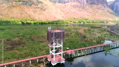 panoramic view around the tower on the lake,