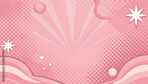 Abstract pink comic background with halftone dots and radial sunburst.