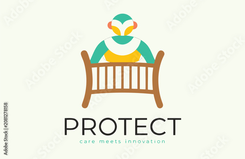 Photography Baby cradle icon with a stylized monkey illustration for childcare nursery conce