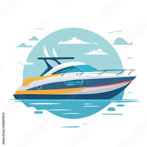 Blue and orange airplane in flat illustration style