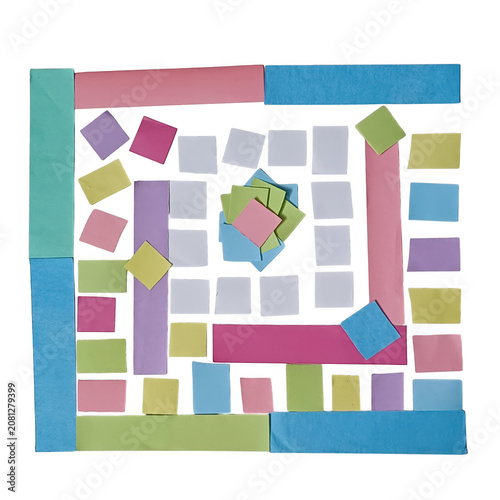 Colorful 3d letter cubes spelling word with torn paper and crafted card design