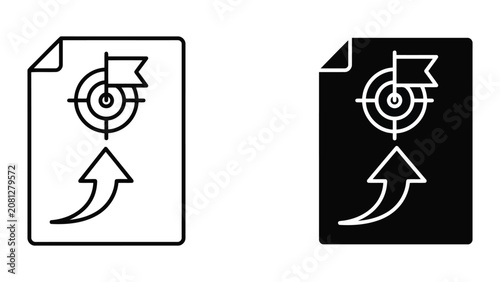 Goal achievement and strategic planning icon set with achievement, strategy