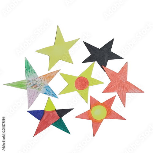 Colorful abstract background with stars and geometric shapes with torn paper and crafted card design