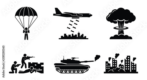 Photos Military Warfare Silhouettes Flat Vector Illustration On White Background