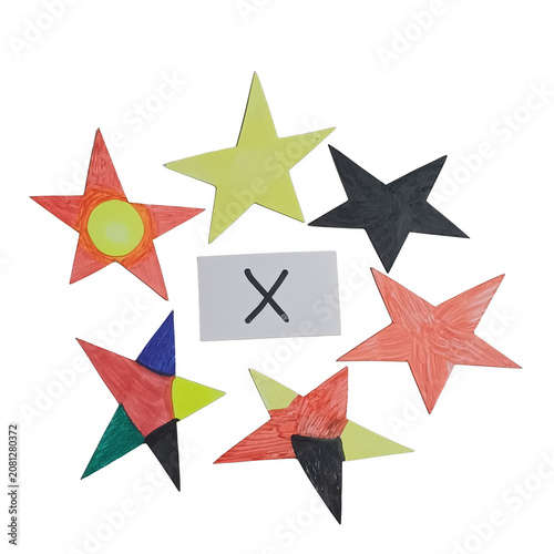 colorful stars isolated on white background with torn paper and crafted card design