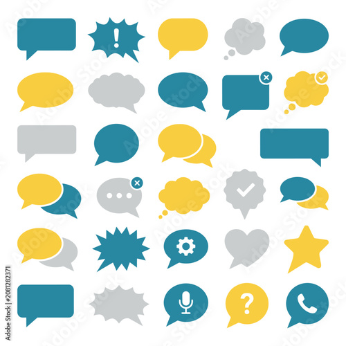 Set of colorful speech bubbles and communication icons