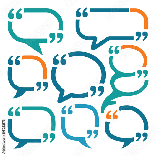 Colorful speech bubbles with quotation marks on a white background