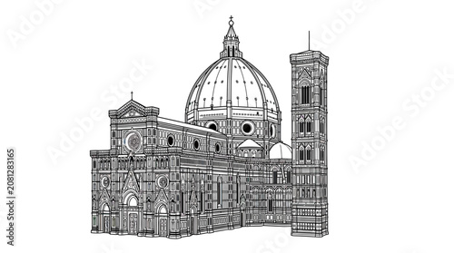 Quadro su tela Florence Cathedral Illustration - Duomo di Firenze Sketch - Italy Architecture