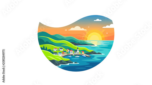 Tableau sur toile Coastal Village Sunrise Landscape