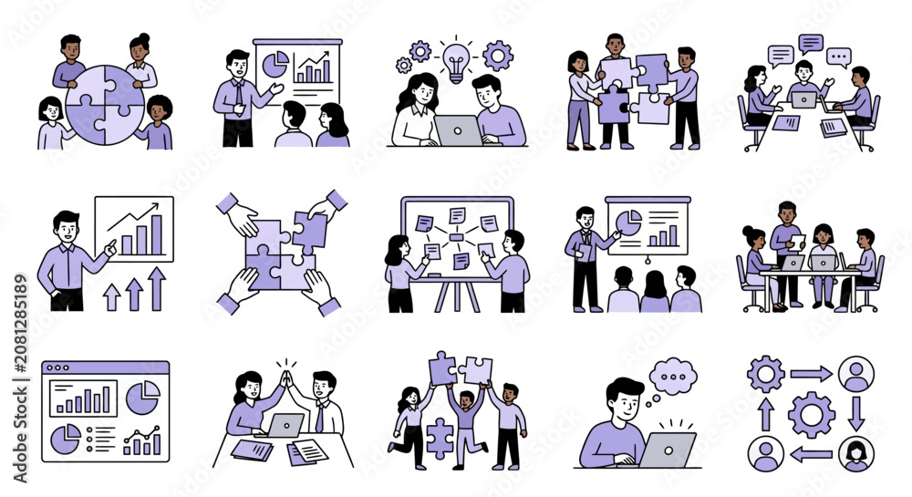 Fototapeta premium set abstract, Business icons teamwork collaboration