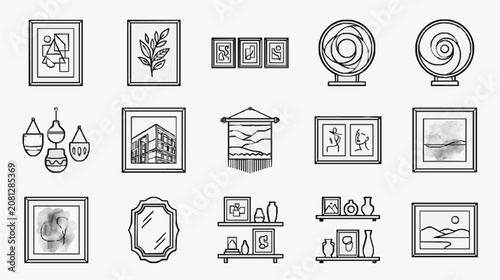 Sleek Minimalist Black and White Line Art Collection of Framed Art Decorative Objects and Wall Hangings for Modern Interior Design