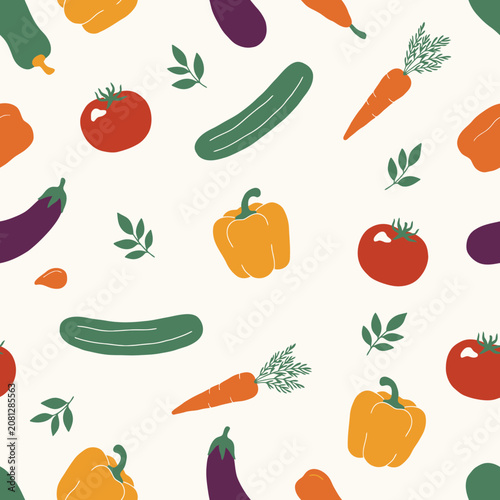Принти на полотні Seamless pattern of assorted fresh vegetables and garden produce with vegetables