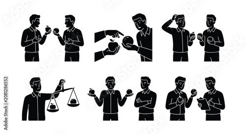 Canvastavla Vector illustration of people contemplating apples decision making and choices