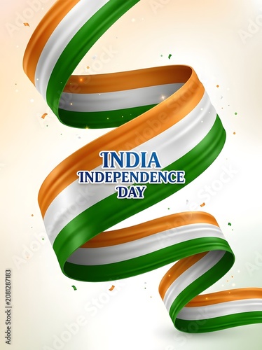 Minimalist and elegant vertical poster featuring a beautifully twisting Indian tricolor ribbon on a light background.