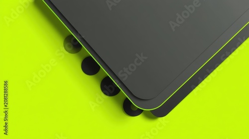 Abstract dark grey layers with neon green edge on a bright green background