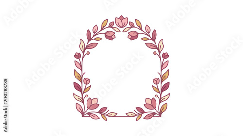 Tableau sur toile Floral Wreath with Pink Flowers.