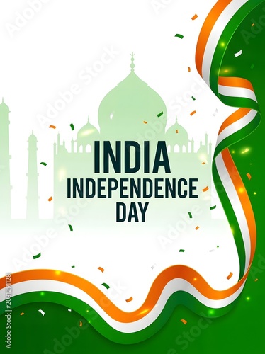 Vertical flyer design highlighting a green historic monument silhouette framed by a dynamic Indian flag ribbon.