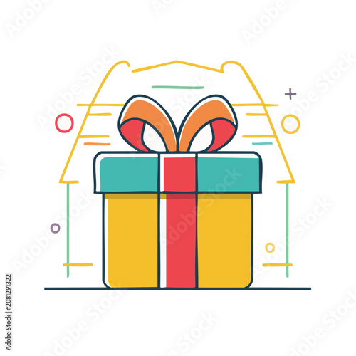 Flat design gift box with ribbon and bow
