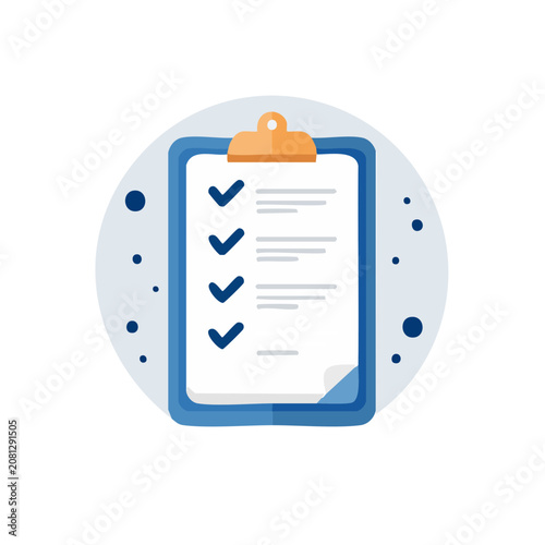 Flat vector clipboard with checklist and checkmarks