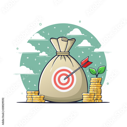 Money bag with target and gold coins illustration
