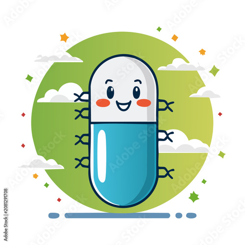 Smiling Capsule Medicine Vector Illustration