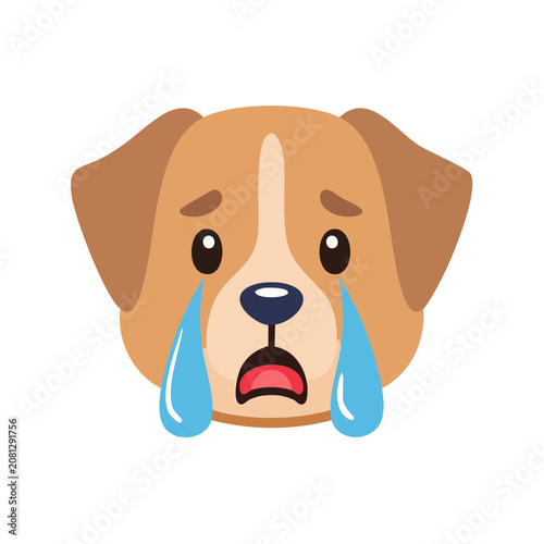 Sad crying dog face vector illustration