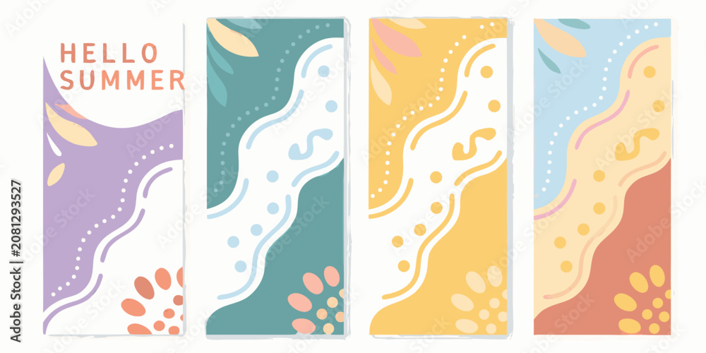 Obraz premium hello summer memphis style bookmarks flat vector art theme colorful retro graphic design pattern illustration abstract