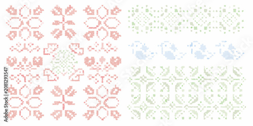 Obraz na plátně pixelated cross stitch embroidery patterns on white background vintage stitching