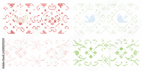 Obraz na plátně pixelated cross stitch embroidery patterns on white background vintage stitching
