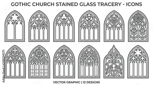 Photos Gothic Church Window Tracery Icons - Vector Set