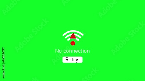 No internet connection error with retry button animation on green screen background, no connection internet error