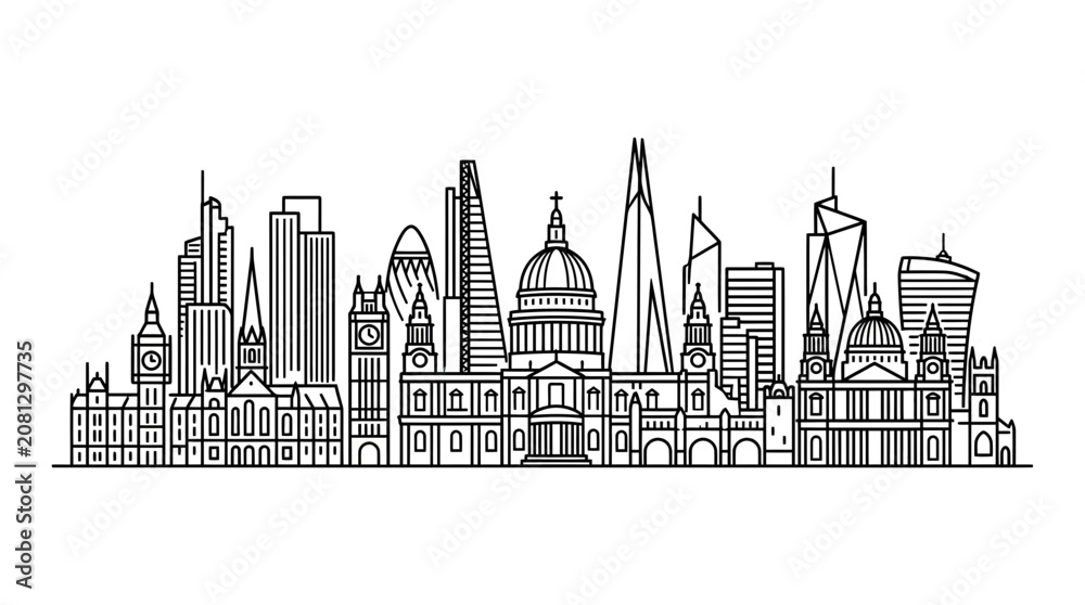 Obraz premium London Skyline Vector Illustration - Iconic Landmarks Outline Drawing