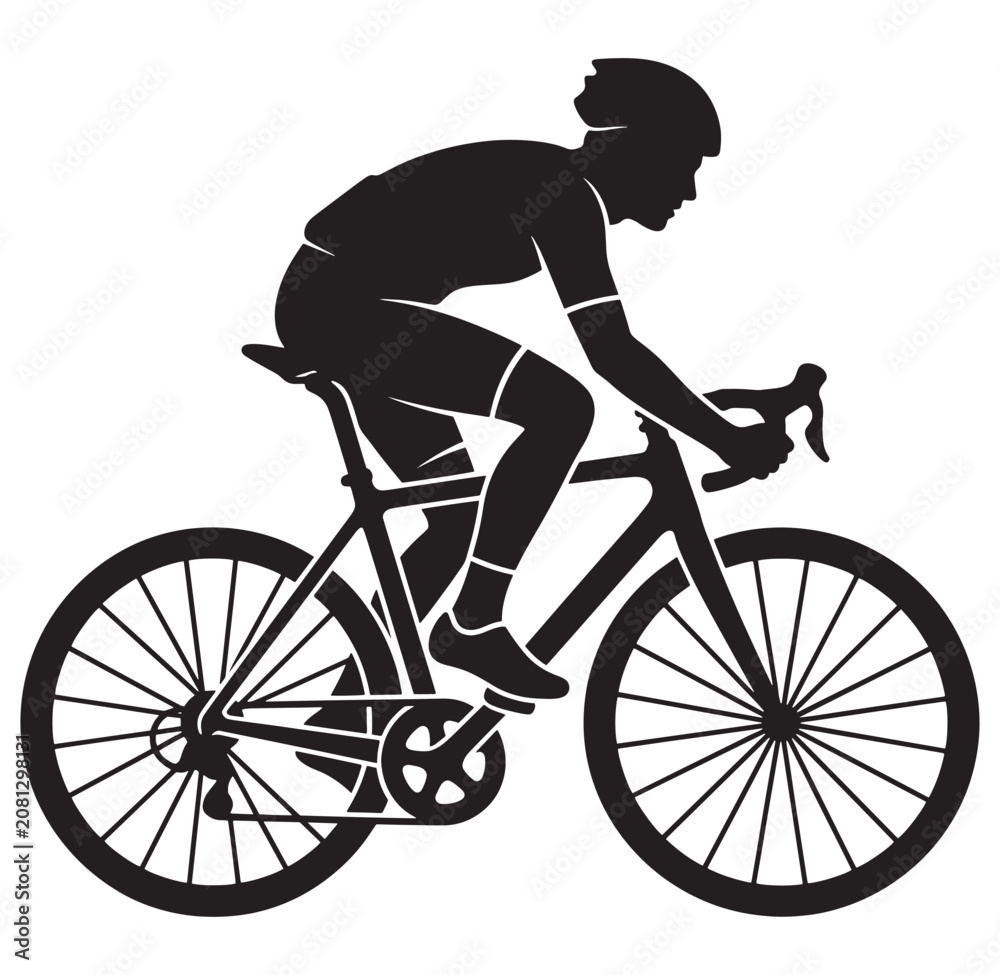 Fototapeta premium Cyclist riding bicycle in athletic position on road bike active transportation