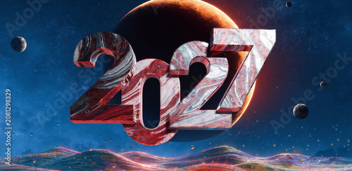Surreal Sci-Fi Cosmic Galaxy Background With 2027 Number