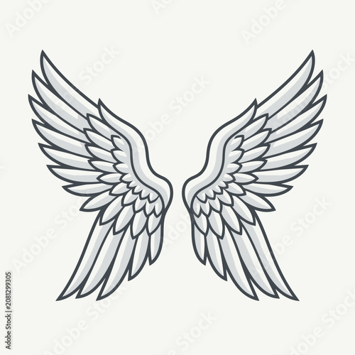 Stylized white angel wings isolated on a light background