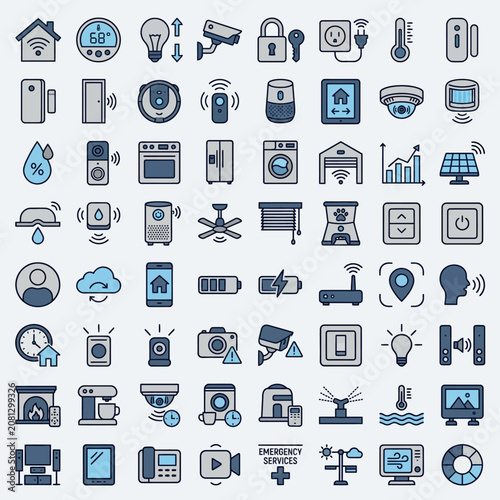 Set of smart home technology and automation vector icons