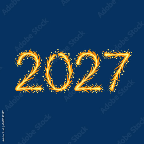 Glowing golden numbers forming the year 2027 on a blue background