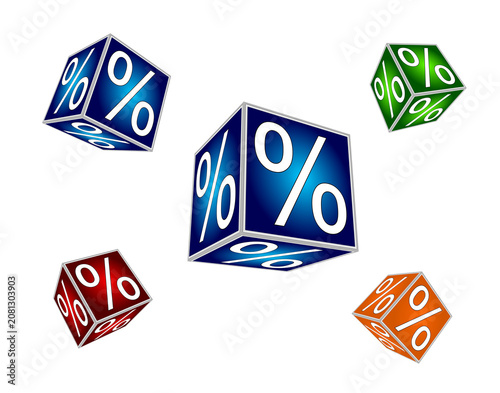 Cubes with percent symbol - 3D illustration