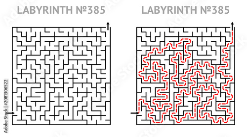 Ready to use geometric texture. Square labyrinth 21x21 with solution. Maze for kids activity. Printable worksheet.