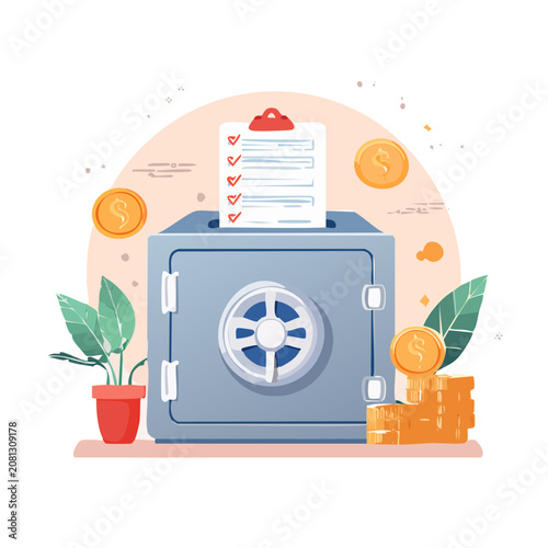 Safe with coins and checklist
